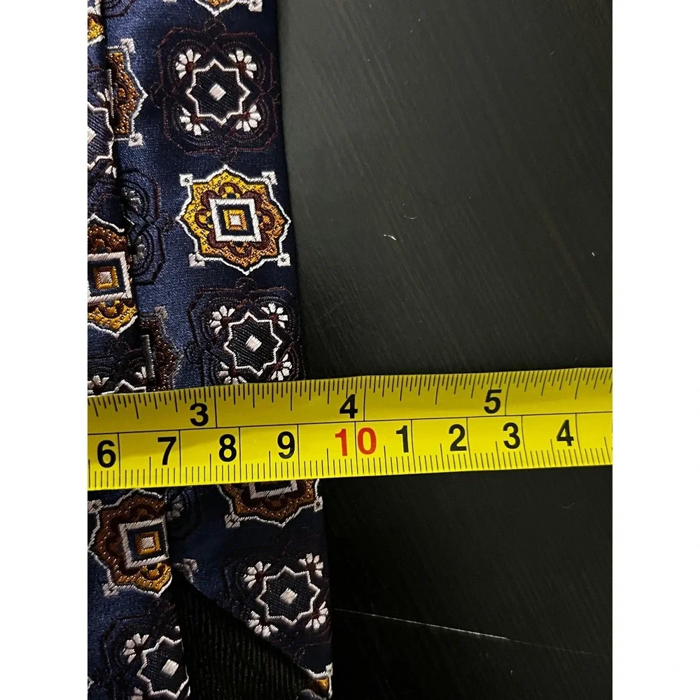 Canali Mens Navy Blue Gold‎ Silk Geometric Medallion Necktie Made in Italy